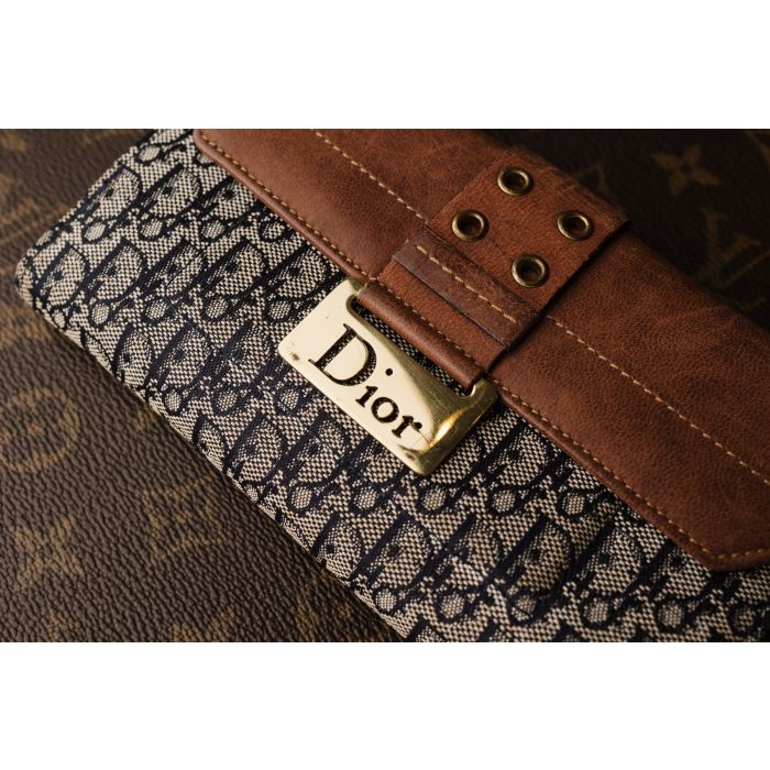 Christian Dior Trotter Print Canvas Wallet with Brown Leather Moneyshop
